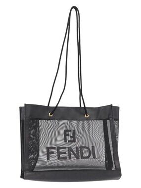 FENDI Mesh Tote Bag Nylon Leather Black Gold Auth 157795